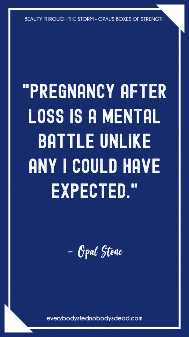 Beauty Through the Storm - Opal's Boxes of Strength: In honor of Pregnancy and Infant Loss Awareness Month, this post is dedicated to anyone who has struggled with infertility, suffered a miscarriage, or lost a child. Opal's story of multiple losses and her rainbow baby will touch and inspire you. Learn about her miscarriage gift box, gifts for moms who've lost a baby. These gifts will help you remember your angel baby. #miscarriage #pregnancyloss #miscarriagegift #rainbowbaby #angelbabygift