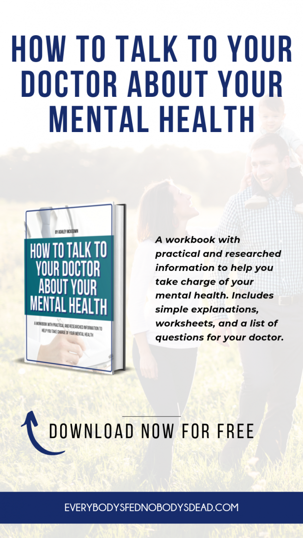 How to Talk to Your Doctor About Your Mental Health: This free, printable ebook walks you through determining if it's time to get help, how to get help, what your treatment options are, etc. This free mental health resource has worksheets with information your doctor needs, a list of questions to ask your doctor, a mental health quiz, how to pay for healthcare, and treatment options. Take charge of your mental health today. #breakthestigma #mentalhealth #depression #talktoyourdoctor #howto #help