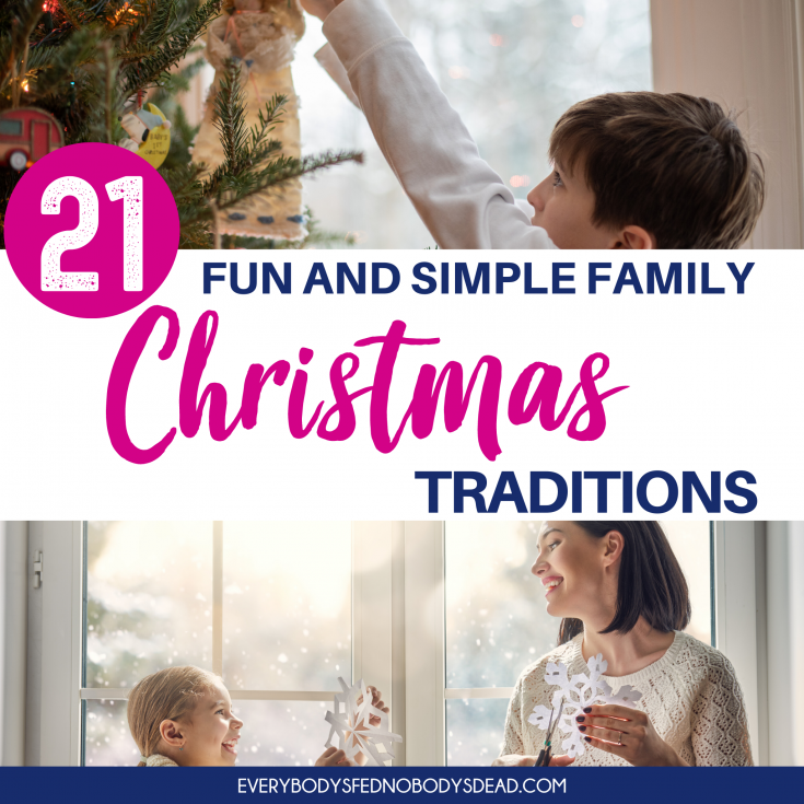 Family Christmas traditions don't have to be complicated and expensive! Make memories as you decorate, do a Christmas puzzle, hunt for candy canes, make ornaments, and more! Make memories without sacrificing your mental health or budget. These easy family Christmas traditions are affordable and fun for all ages. This list includes Christmas movies to watch, books to read, DIY kid ornaments, white elephant gift ideas, and so much more! #Christmas #Christmastraditions #familyChristmastraditions