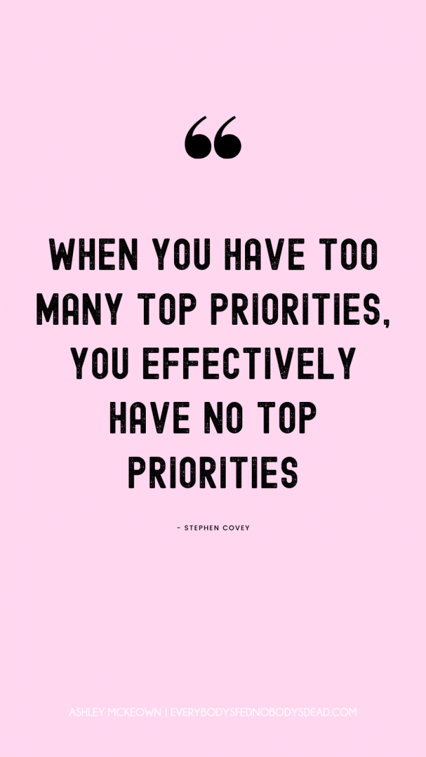 Quote by Stephen Covey about priorities. Beautiful quote with pink background, quote about priorities, famous quotes about priorities, Stephen Covey quotes.