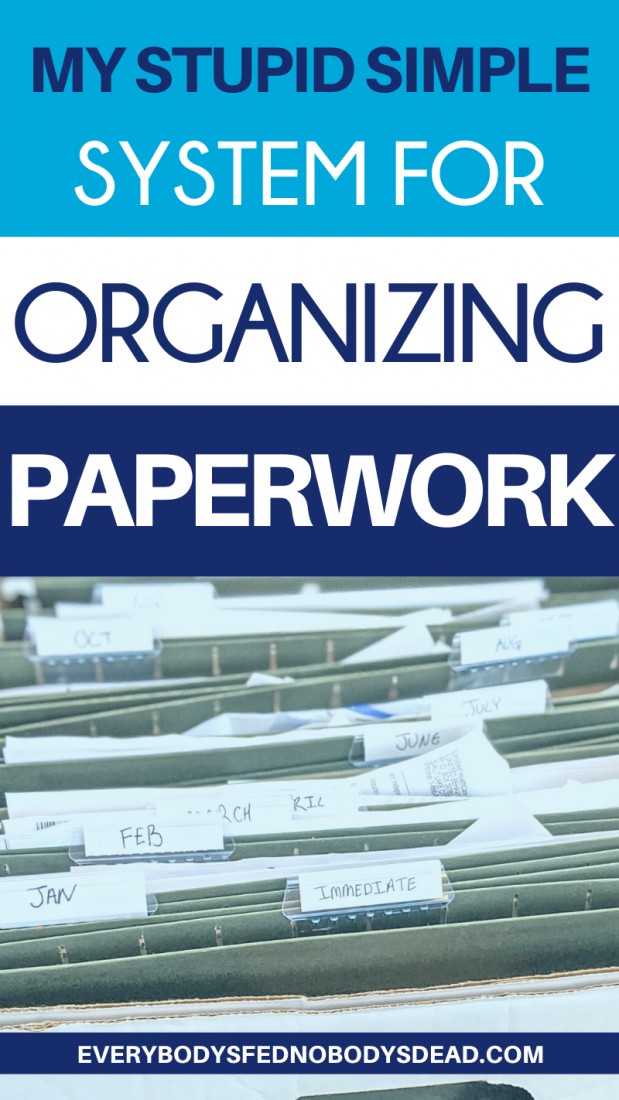 Tired of constantly organizing paperwork? Check out the simplest paperwork system for busy moms! This organization system only requires a few hours a year. Eliminate paper clutter in your home with this easy and cheap DIY paper system. Includes a step-by-step process for how to organize your papers, steps for how to reduce the papers that come into your house, resources for eliminating junk mail, and great products to help you keep your home organized.