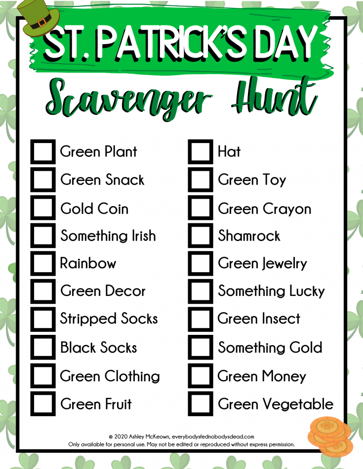 St. Patrick's Day Scavenger Hunt, St. Patrick's Day Game, St. Patrick's Day Free Game, St. Patrick's Day Free Printable, St. Patrick's Day Kid Game